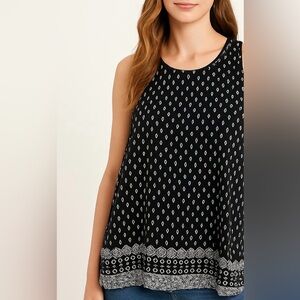 Ocean Drive Black and White Patterned Sleeveless Blouse NEW